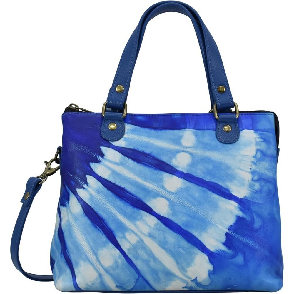 Women's Leather Crossbody Bag Hand-Painted Tie Dye Ocean Zippered Organizer